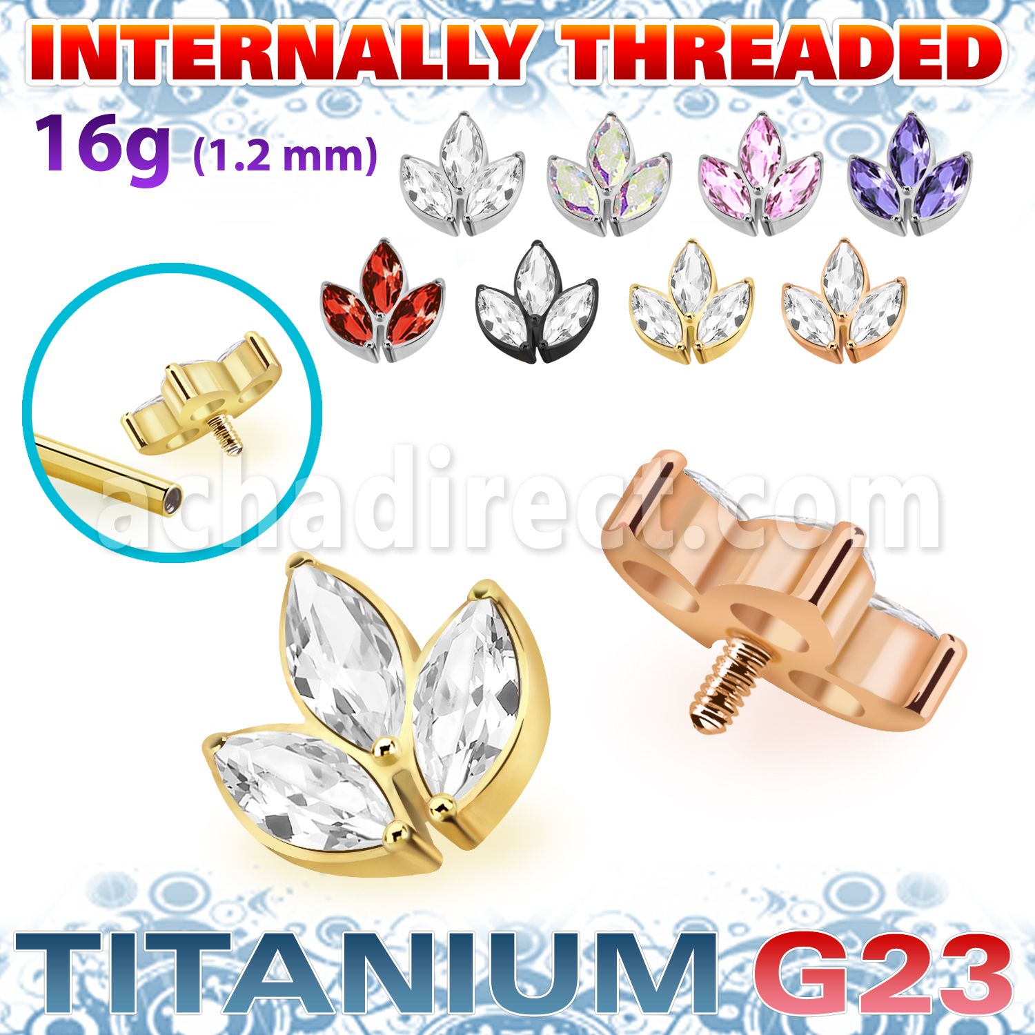 ushz30in titanium g23 leaf top three marquise cz