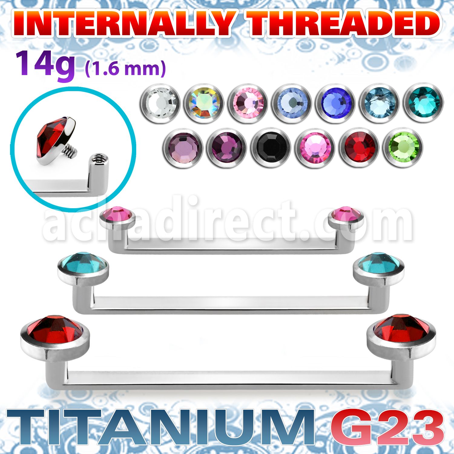usudjfi titanium surface barbell flat crystals internal