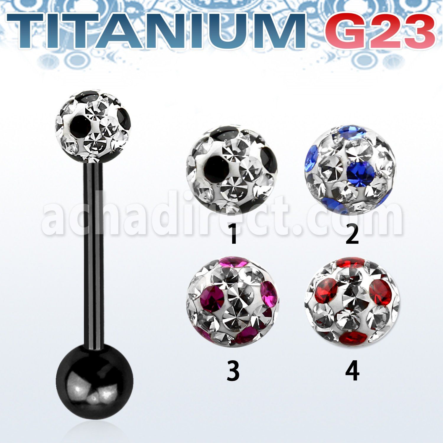 utbbfr5a barbell lengua titanio g23 anodizado bola multi cristal ferido 5mm puntos bola titanio 5mm inferior distribuidor