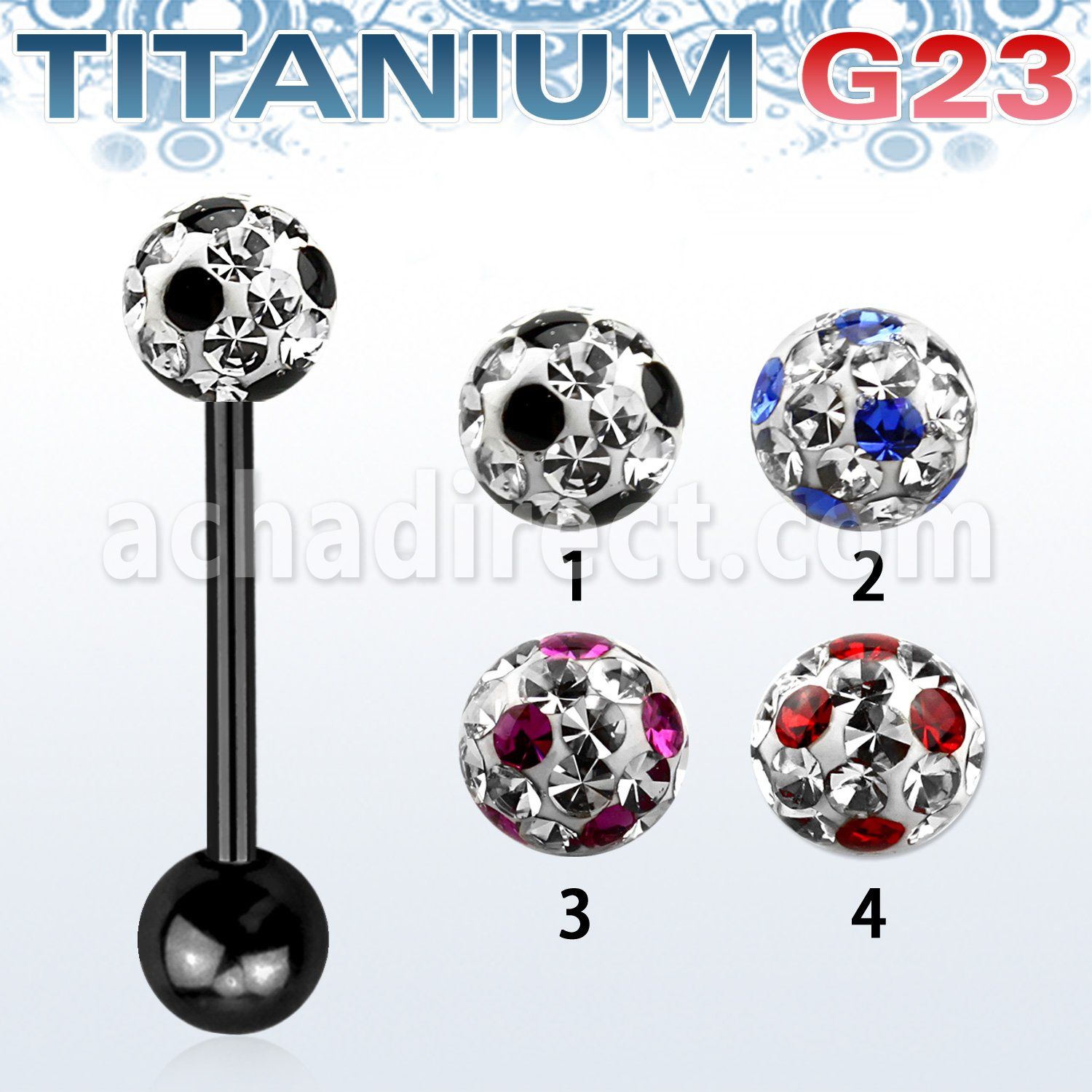 utbbfr6a barbell lengua titanio g23 anodizado bola multi cristal ferido 6mm puntos bola titanio 5mm inferior venta