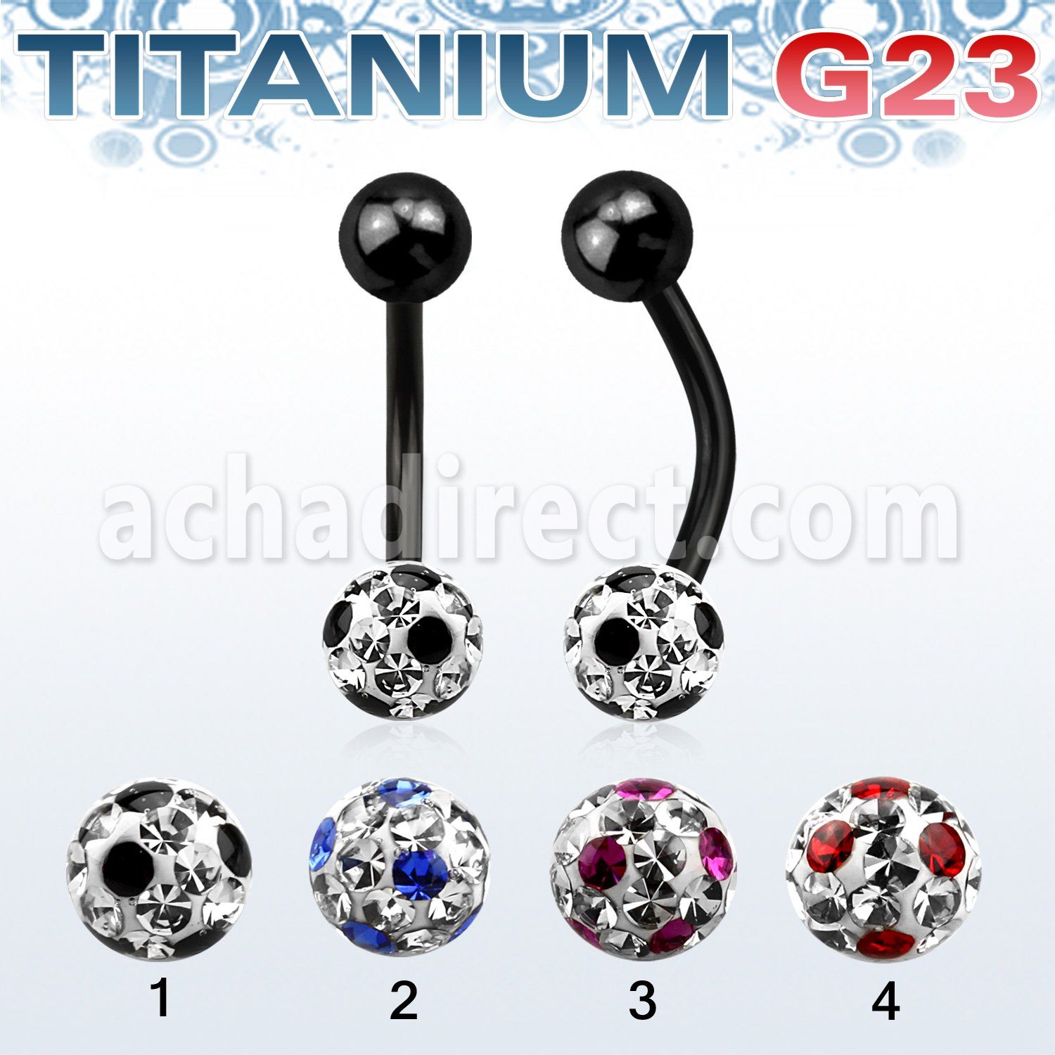 utbnfr6a piercing ombligo titanio g23 anodizado bola titanio 5mm bola multi cristal ferido 6mm puntos al por mayor