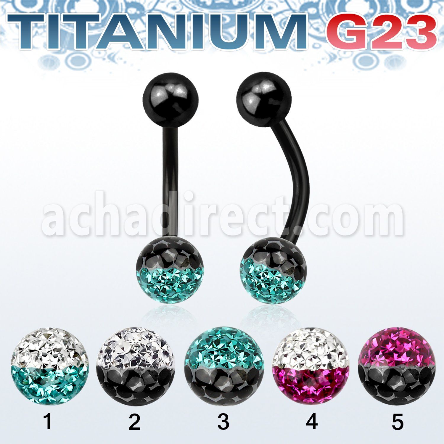 utbnfr6e piercing ombligo titanio g23 anodizado bola titanio 5mm bola multi cristal ferido 6mm colores mayorista