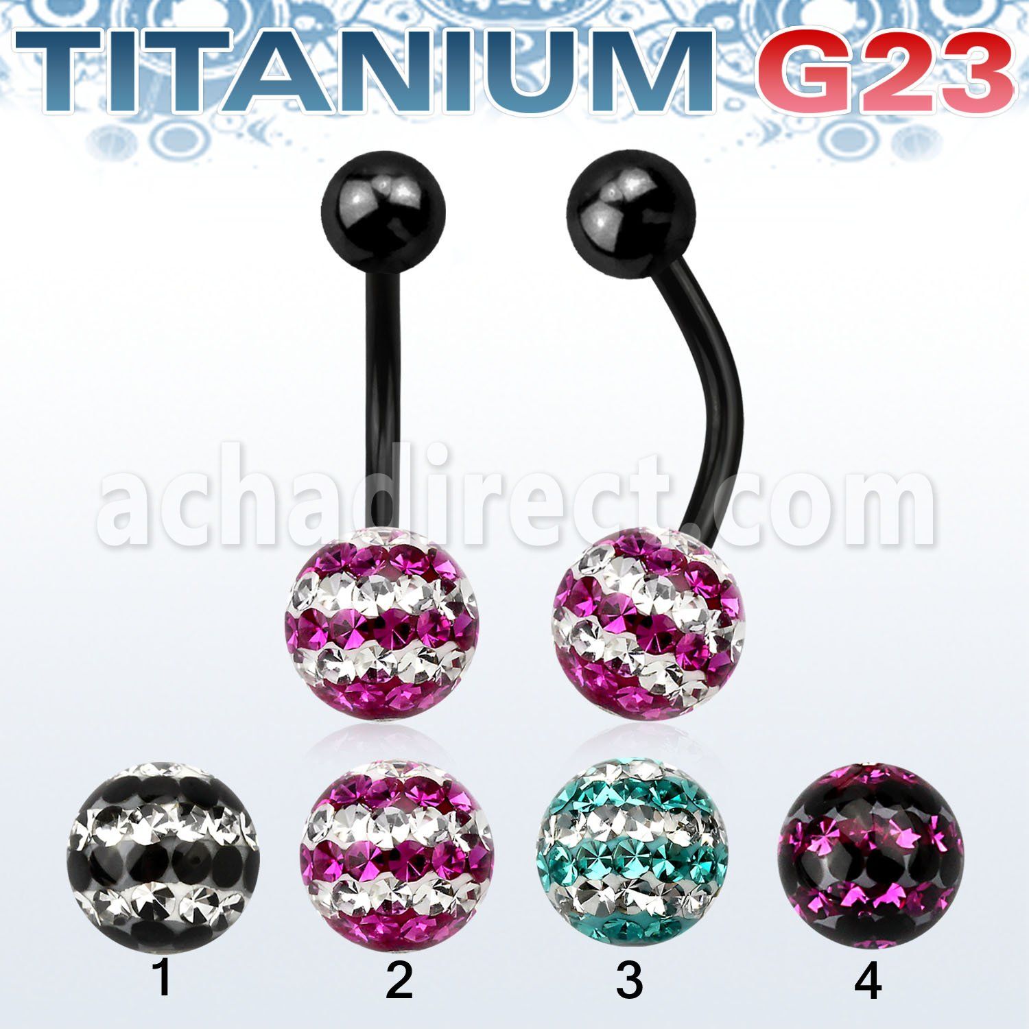 utbnfr8d piercing ombligo titanio g23 anodizado bola titanio 5mm bola 8mm multi cristal ferido triple linea distribuidor