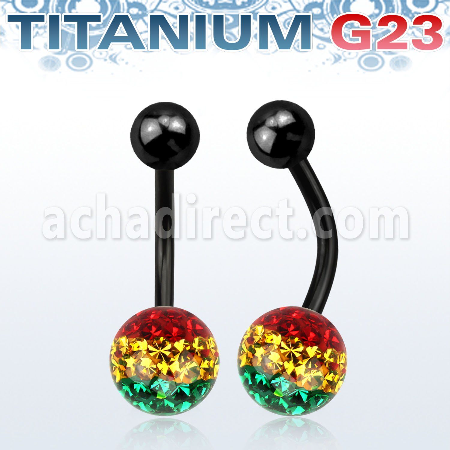 utbnfr8r piercing ombligo titanio g23 anodizado bola titanio 5mm bola 8mm multi cristal ferido rayas color rasta venta