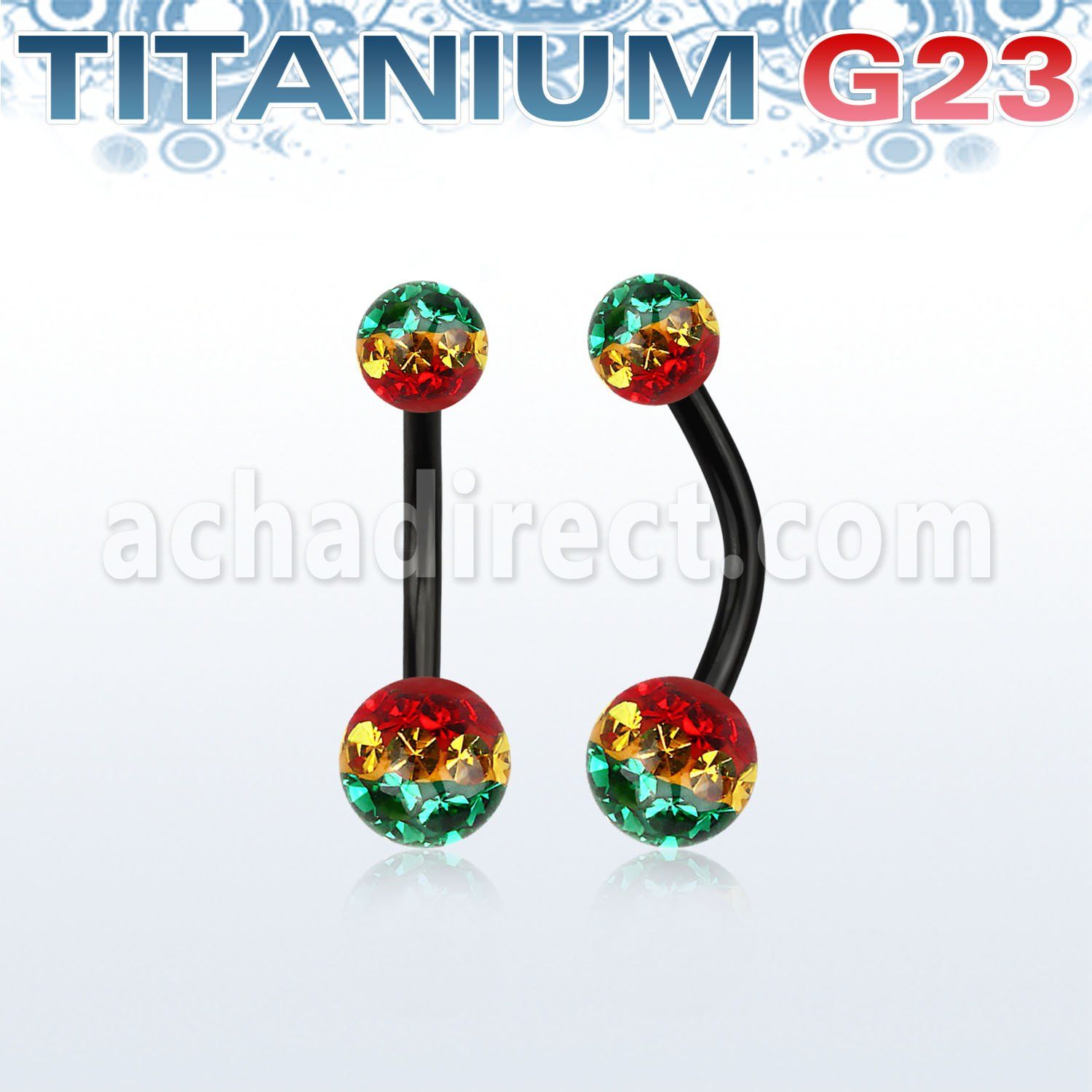 utbnfrsr piercing ombligo titanio g23 anodizado bolas 5mm 6mm multi cristal ferido rayas color rasta distribuidor