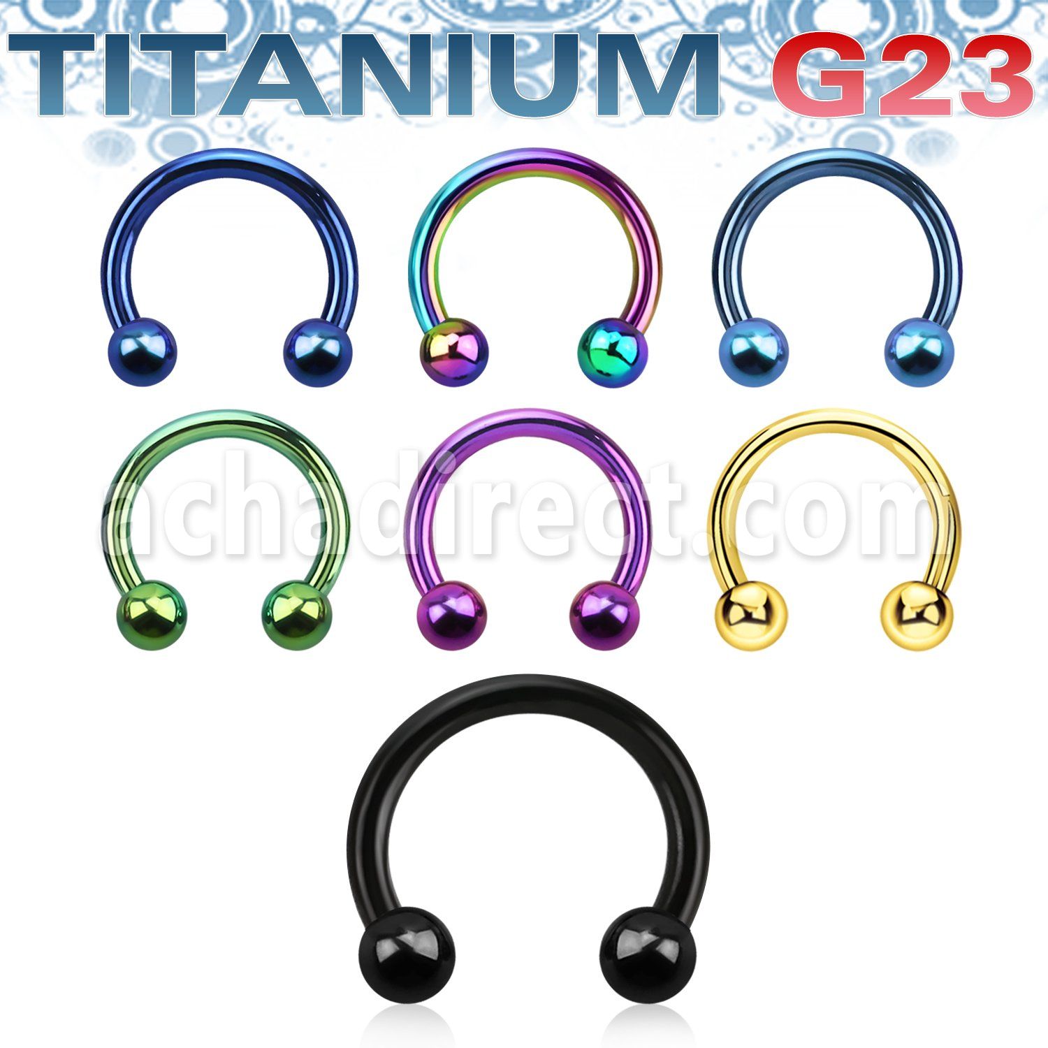 utcbb3 anodized titanium g23 circular barbell two balls