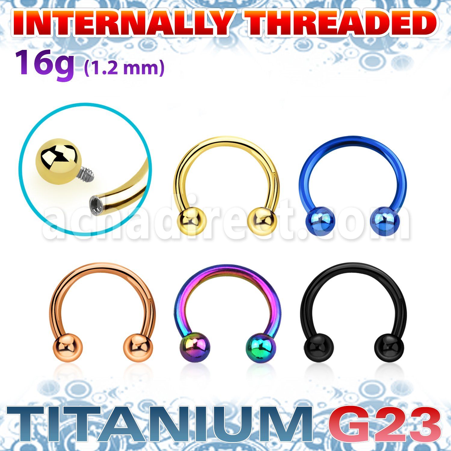 utcbebin pvd plated titanium circular barbell balls internal