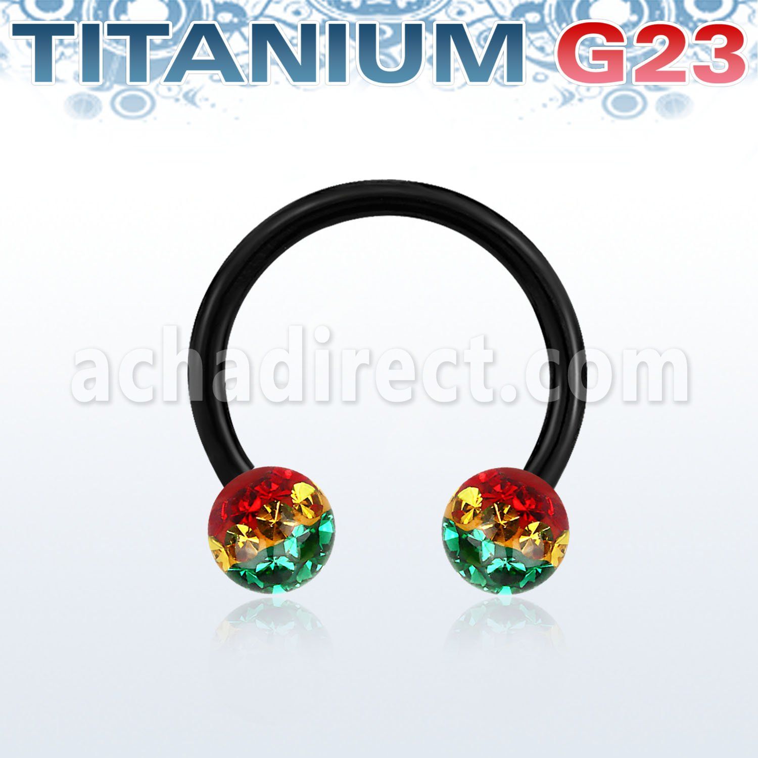 utcbfr5r barbell circular titanio g23 anodizado bolas multi cristal 5mm rayas color rasta distribuidor mayorista