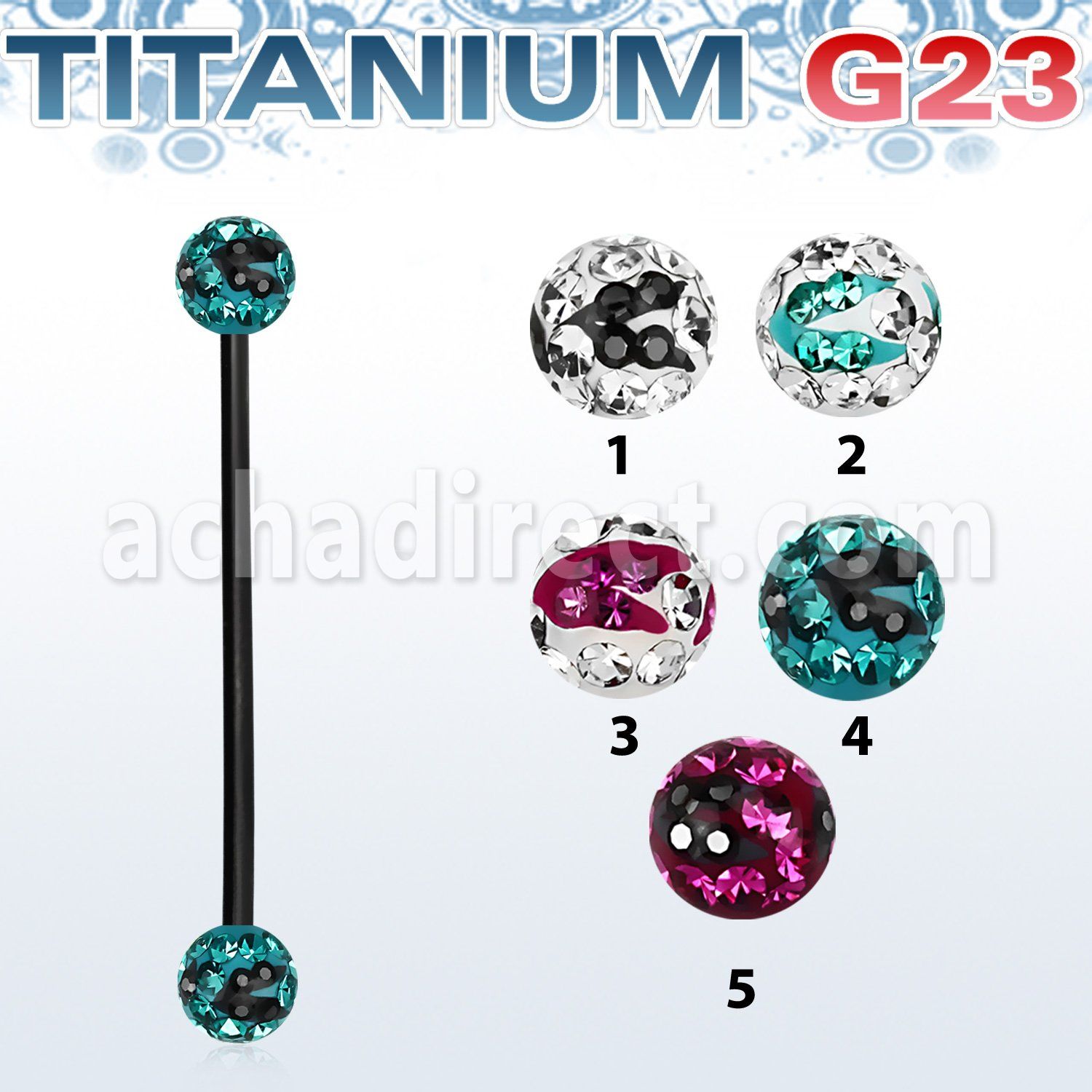 utinfr5c barbell lengua titanio g23 anodizado bolsa multi cristal ferido 5mm rayas cebra al por mayor