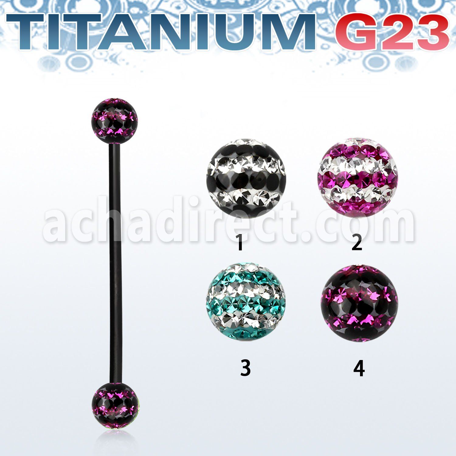 utinfr5d barbell industrial titanio g23 anodizado bolas multi cristal 5mm triple linea distribuidor