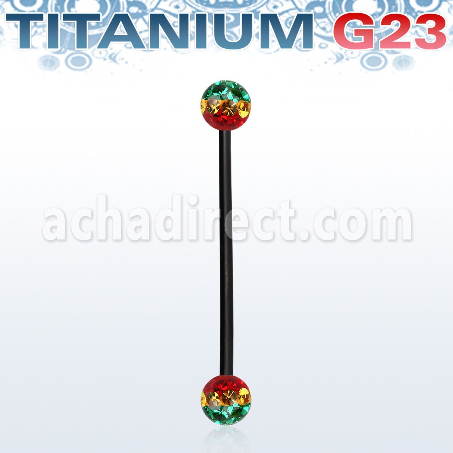 utinfr5r barbell industrial titanio g23 anodizado bolas multi cristal 5mm rayas colores rasta distribuidor