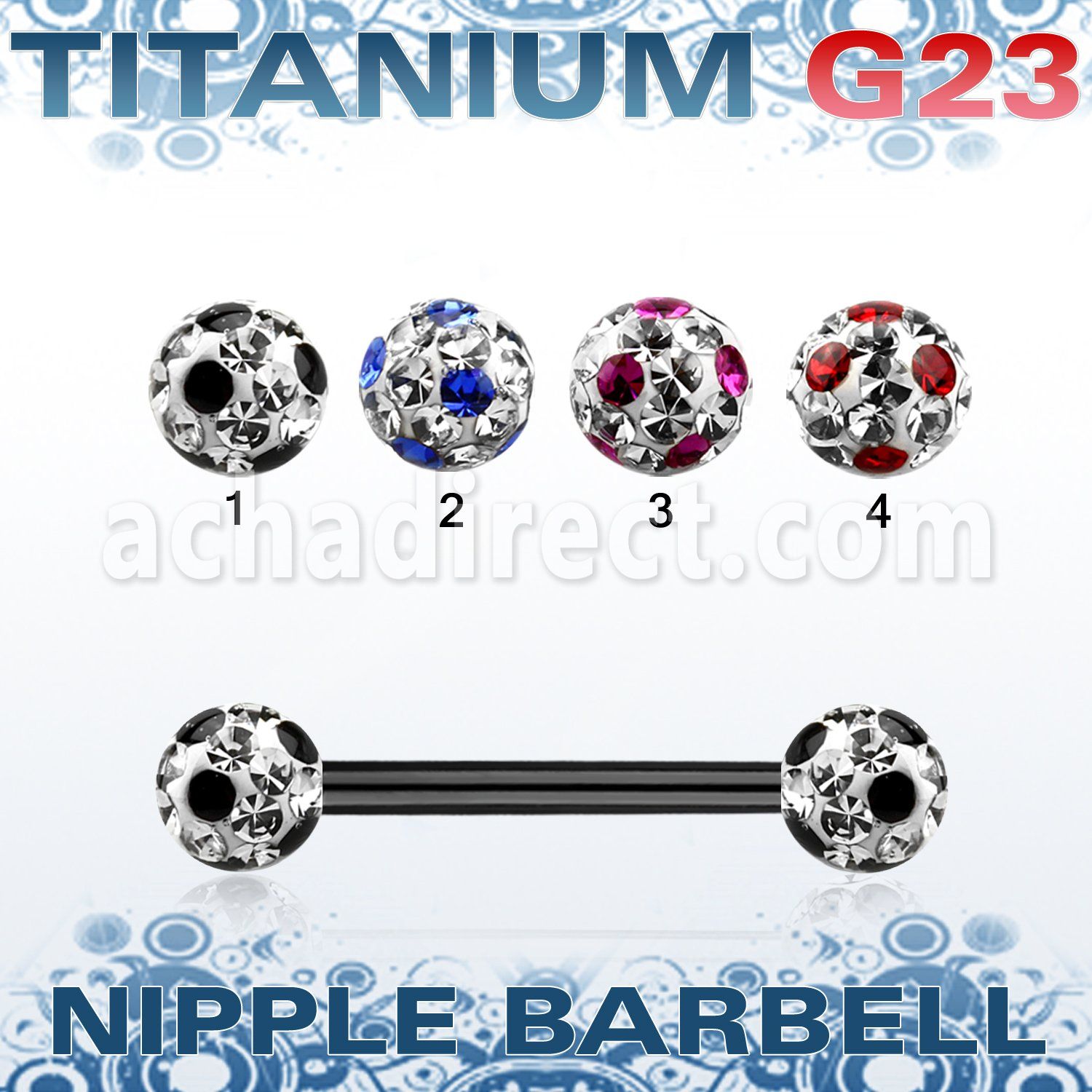 utnpfr5a barbell pezon titanio g23 anodizado bolas multi cristal pegadas ferido 5mm puntos mayorista