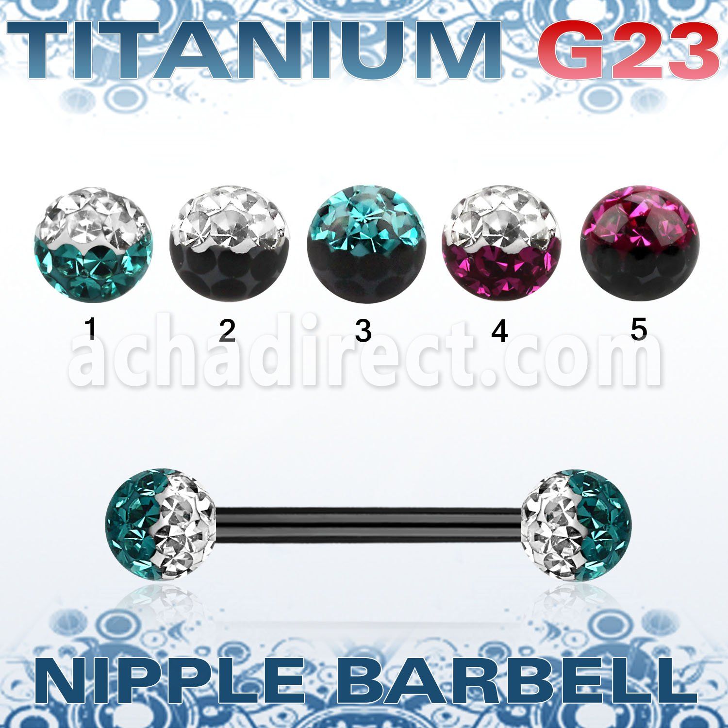 utnpfr5e barbell pezon titanio g23 anodizado bolas multi cristal pegadas ferido 5mm colores distribuidor