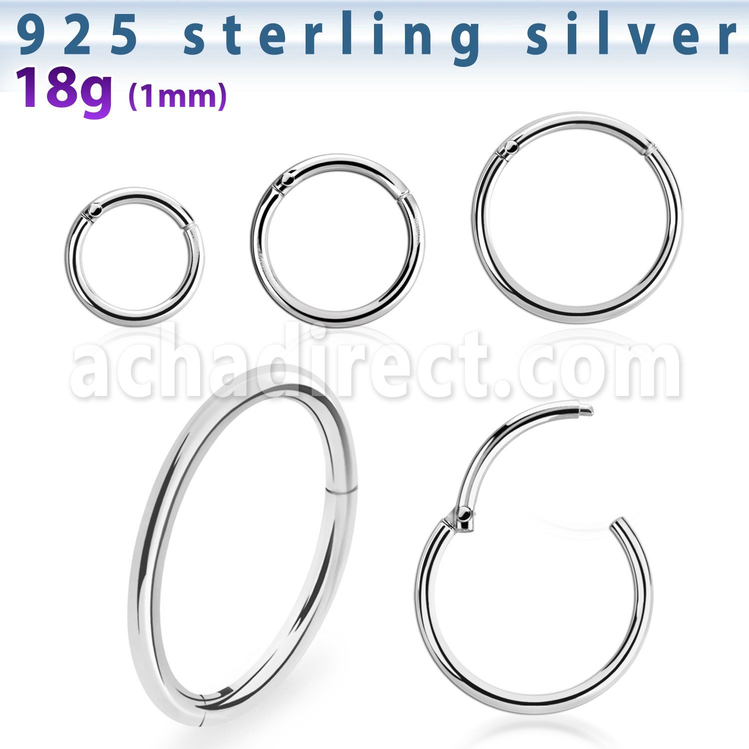 vsegh18 sterling silver hinged segment ring 18g 1.0mm size is inner diameter venta por mayor