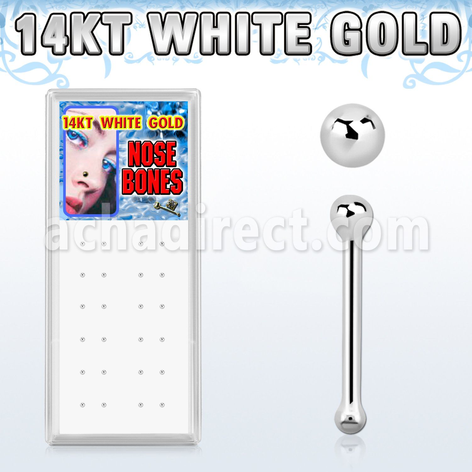 wgnbbx caja display 24 piercing nariz hueso bola oro blanco 14 kts chapado rodio distribuidor mayorista