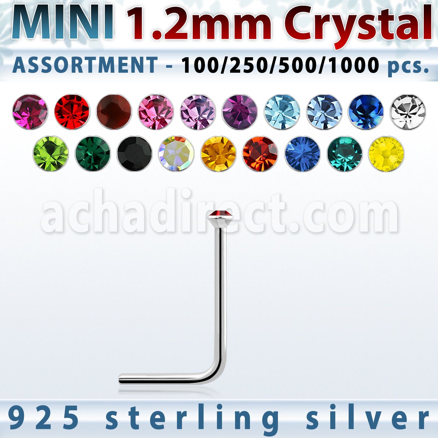 wholesale silver nose stud bulk w mini 1.2mm crystal top