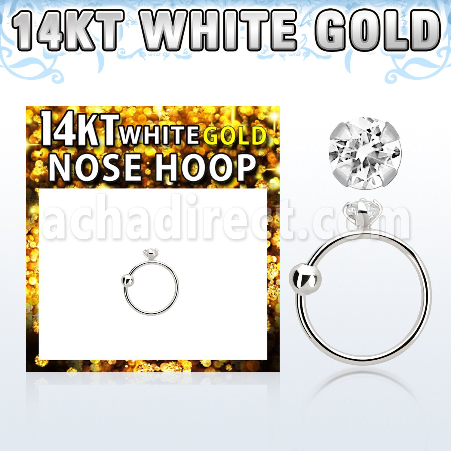 whz2 aro nariz oro blanco 14 kts bola cierre zirconia redonda clara 2mm venta