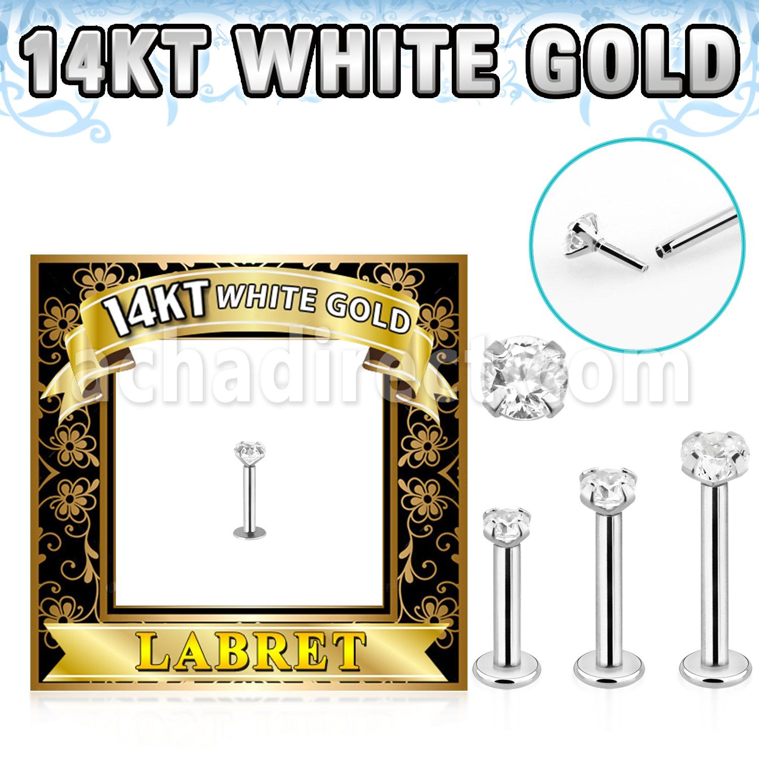 wlbz 14k white gold labret clear cz