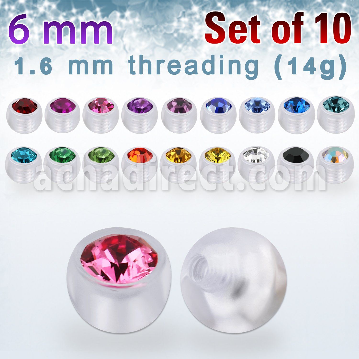 xajb6 pack 10 bolas bio flexibles 6mm cristal bisel rosca distribuidor