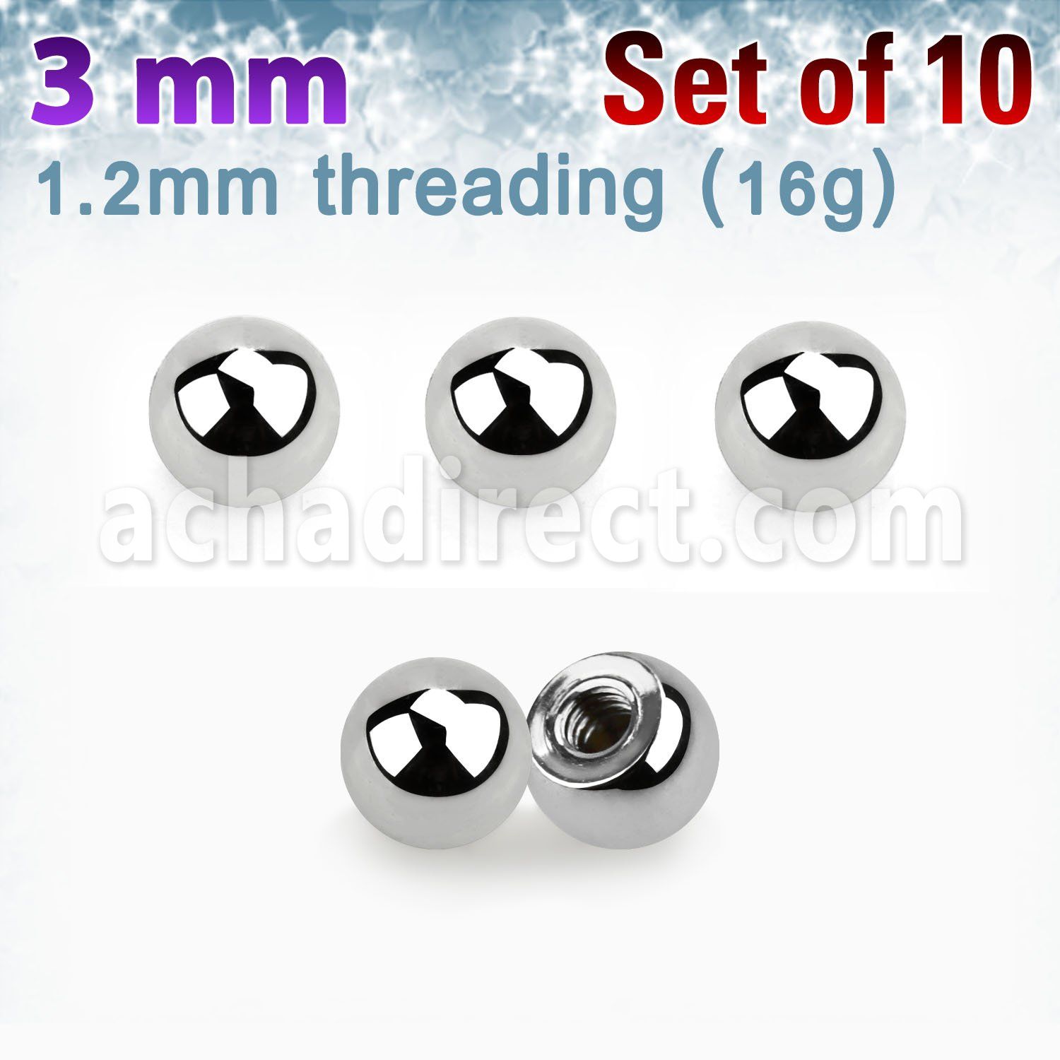 xbal3 pack 10 bolas 3mm acero quirurgico brillo espejo rosca venta por mayor