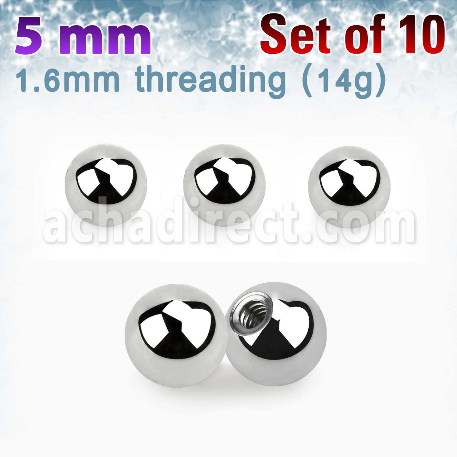 xbal5 pack 10 bolas 5mm acero quirurgico brillo espejo rosca mayorista