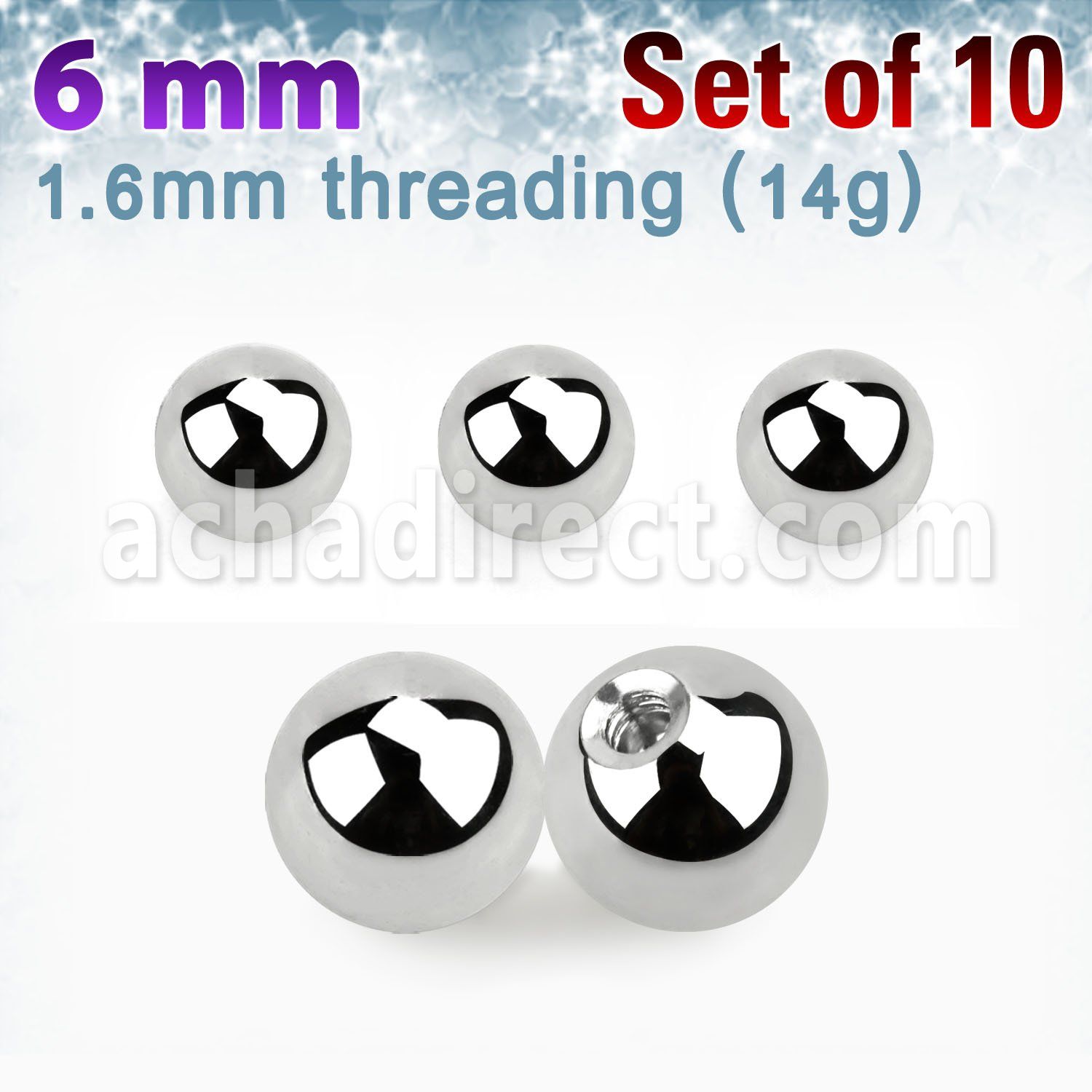 xbal6 pack 10 bolas acero quirurgico brillo espejo 6mm rosca mayorista