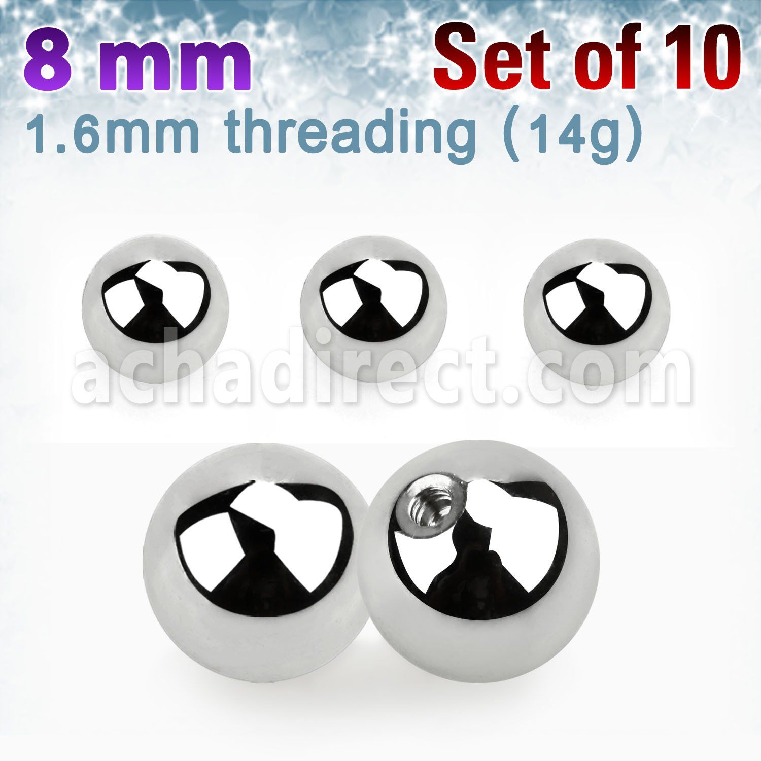 xbal8 pack 10 bolas 8mm acero quirurgico brillo espejo rosca mayorista