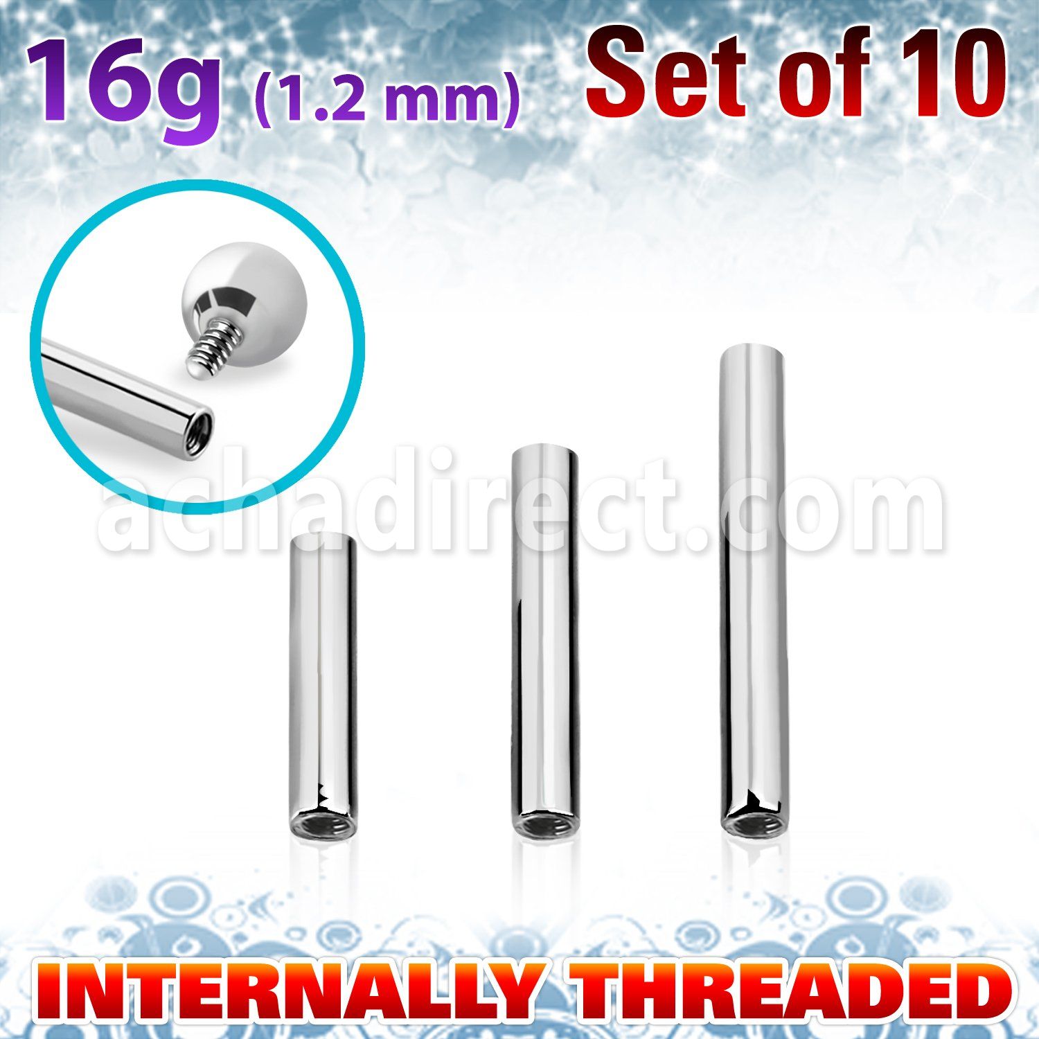 xbb16gin pack 10 barras barbell acero quirurgico rosca interna distribuidor