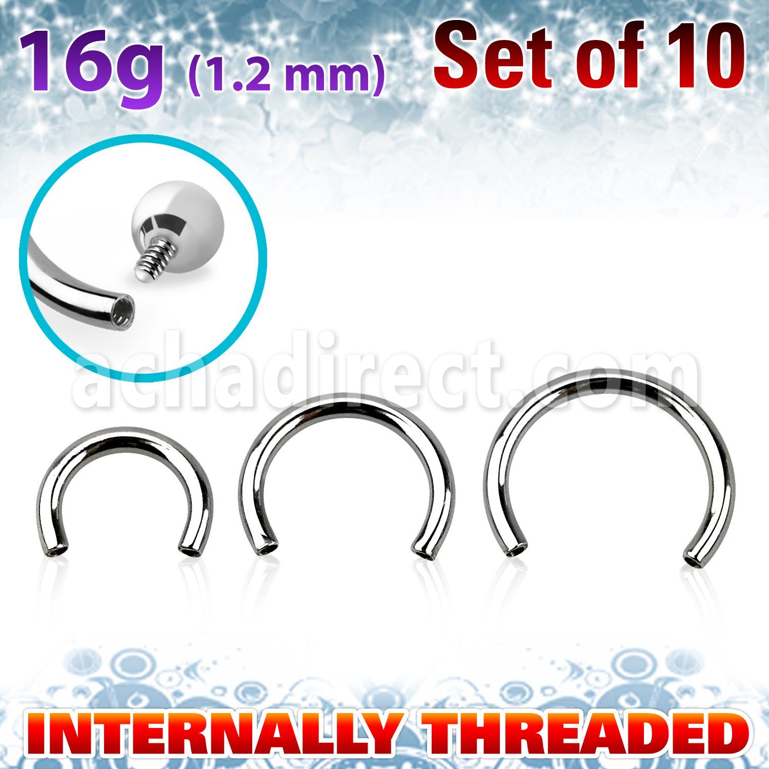 xcb16gin pack 10 barra barbell circular acero quirurgico rosca interna al por mayor