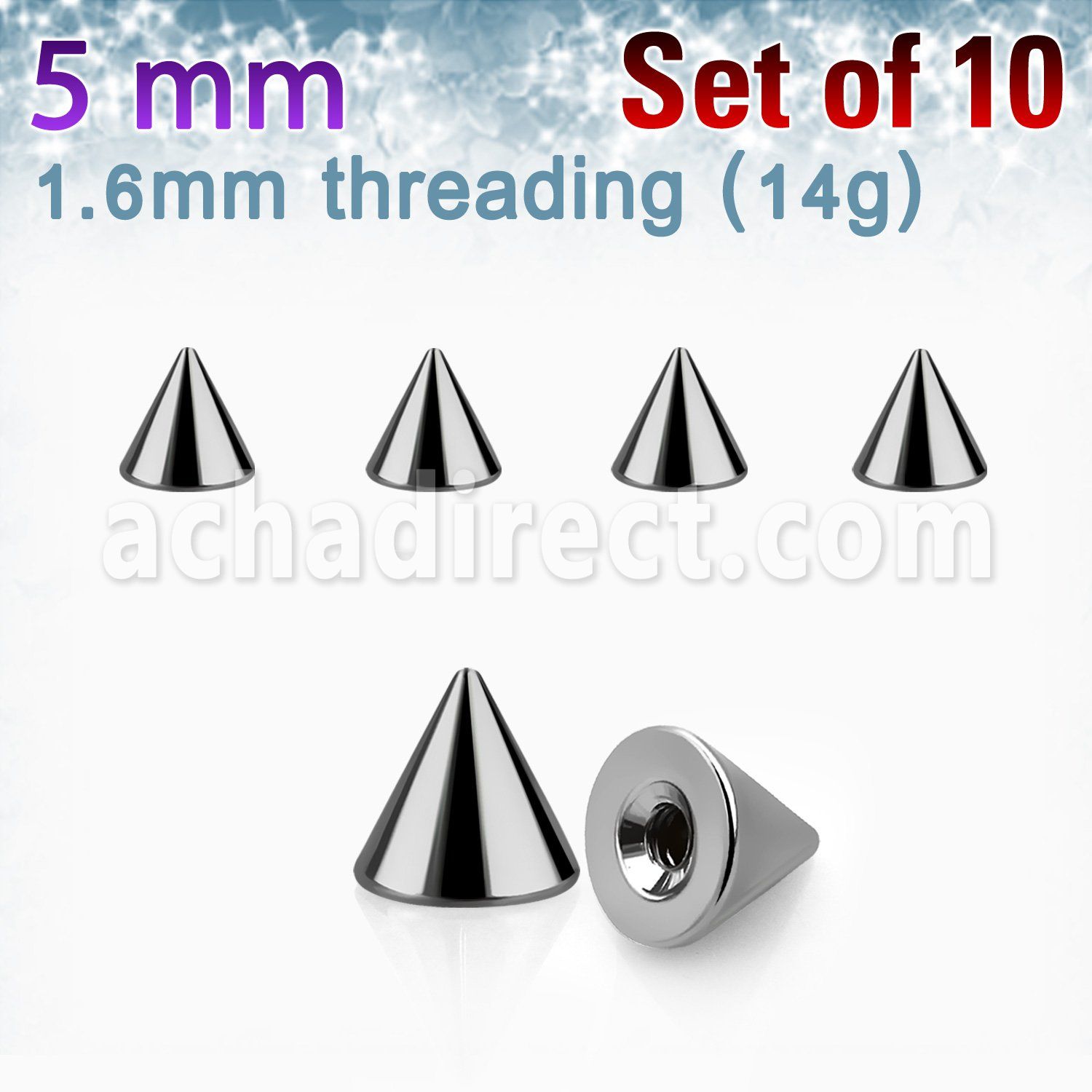 xcon5 pack 10 conos acero quirurgico brillo espejo 5mm rosca venta