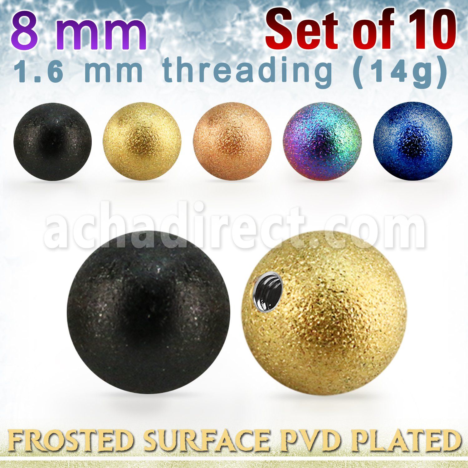 xfobt8g pack 10 bolas acero 316l pvd 8mm superficie efecto esmerilado rosca distribuidor mayorista