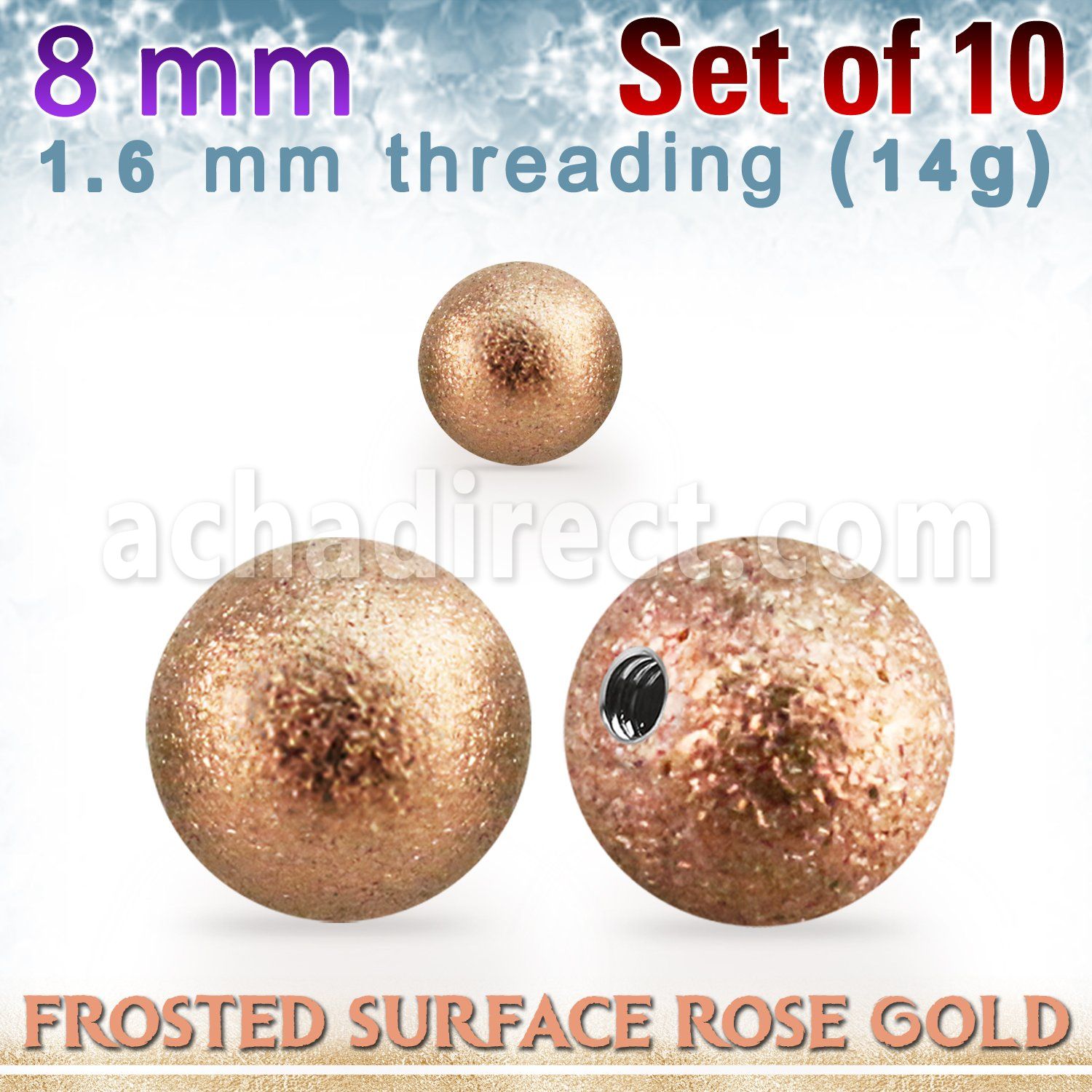 xfobtt8g pack 10 bolas acero 316l oro rosa 8mm superficie efecto esmerilado rosca distribuidor mayorista