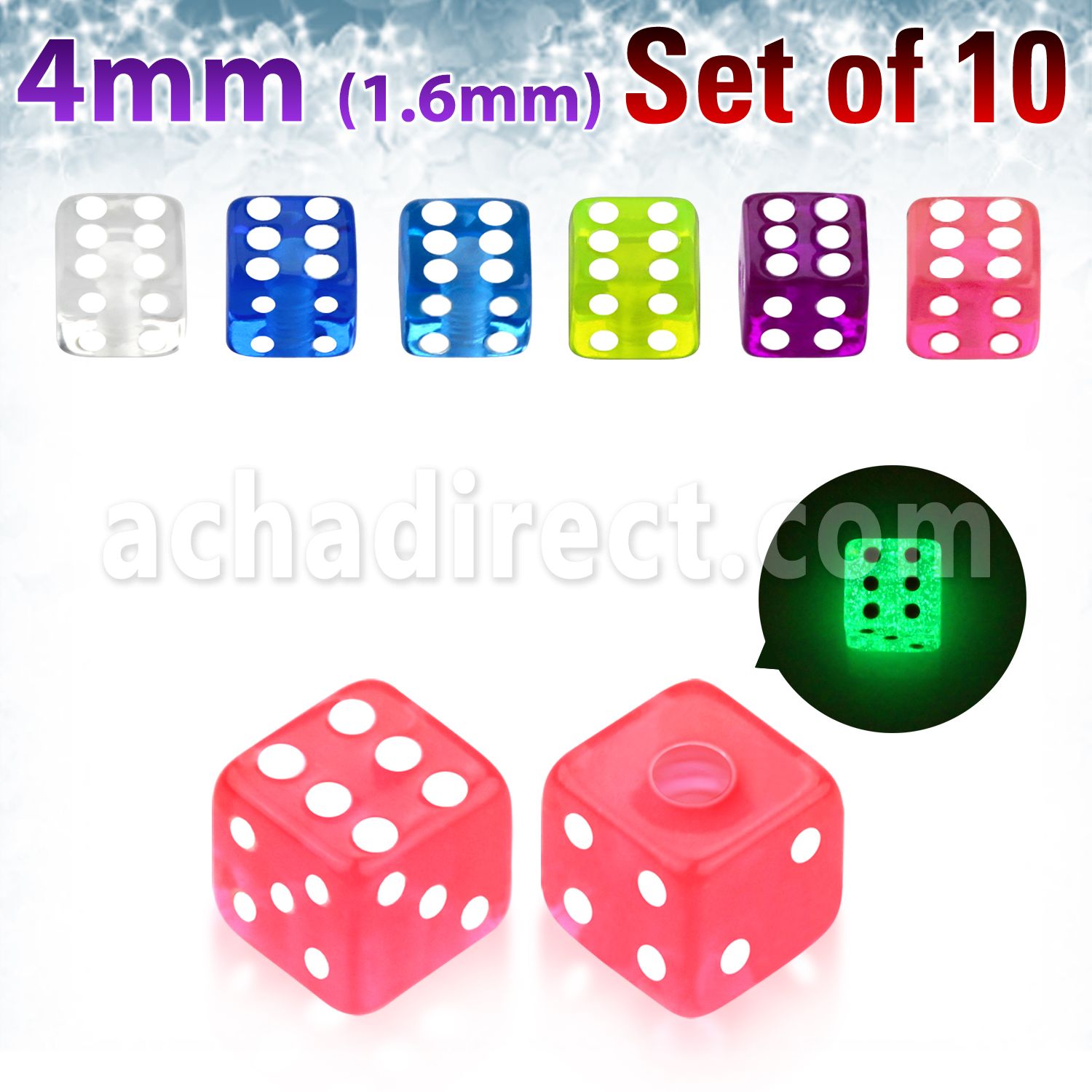 xgldi4 set 10 dados acrilicos brillan oscuridad 4mm rosca venta