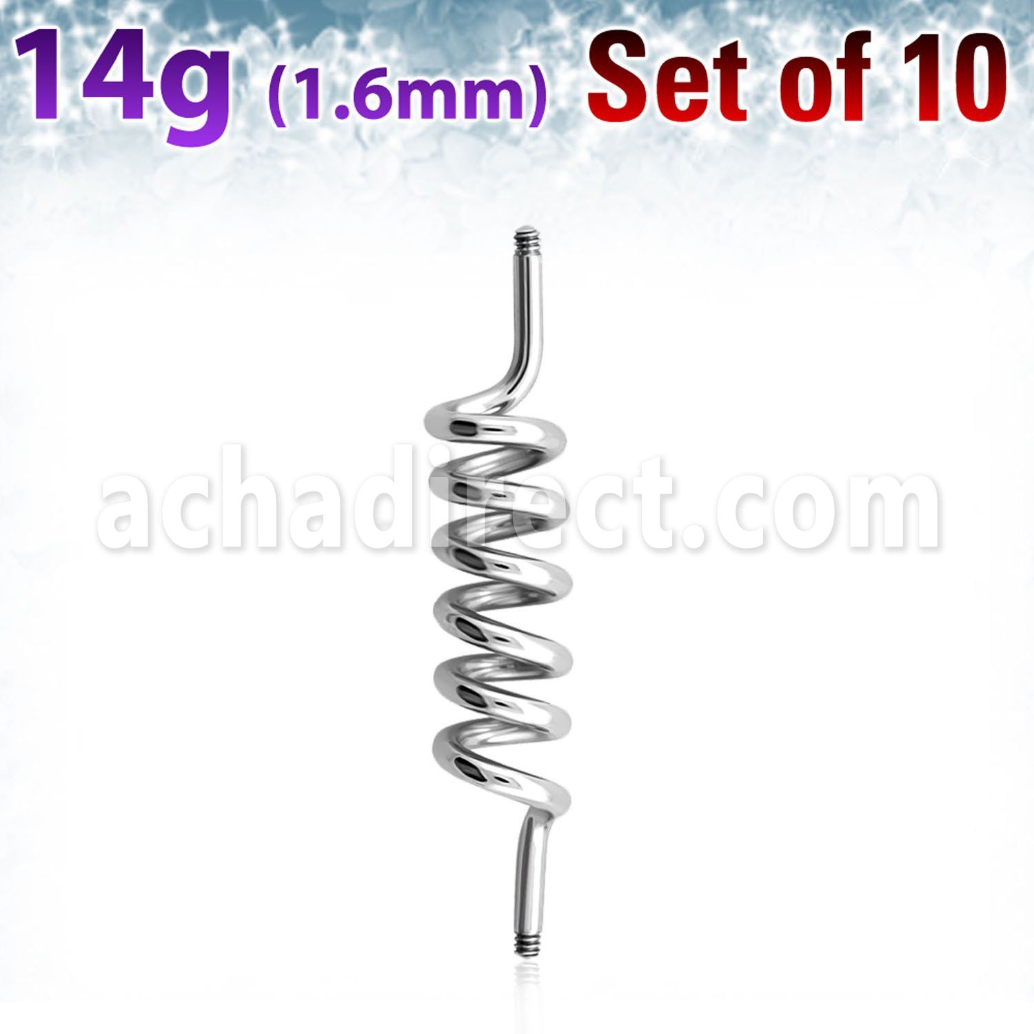xind14g pack 10 barras barbells industriales espiral acero quirurgico rosca distribuidor