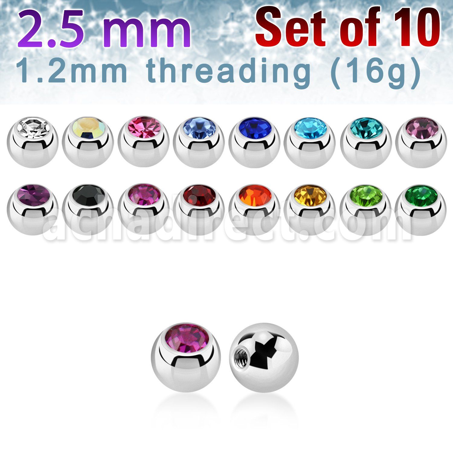 xjb25 pack 10 bolas acero quirurgico cristal bisel 2 5mm rosca venta