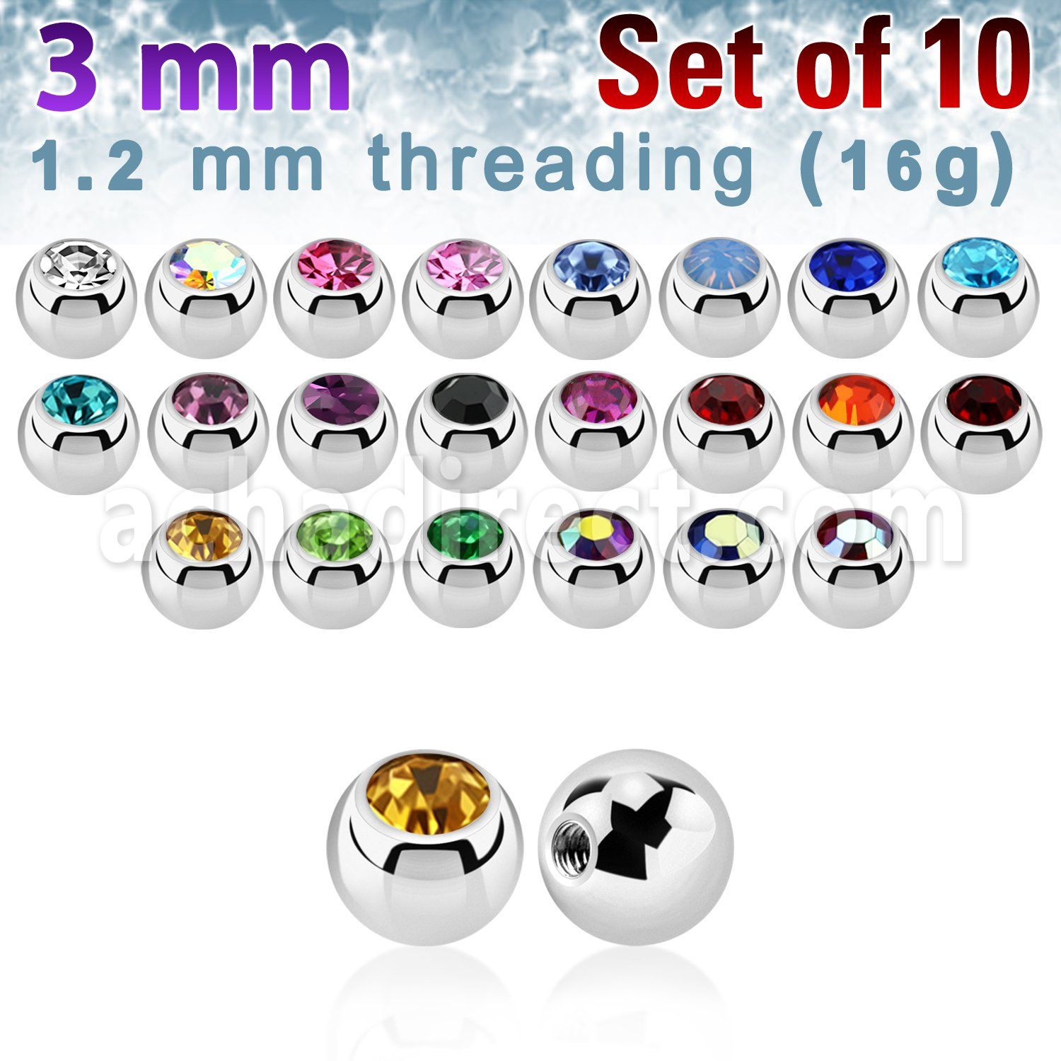 xjb3 pack 10 bolas acero quirurgico brillo espejo 3mm cristal bisel rosca distribuidor mayorista