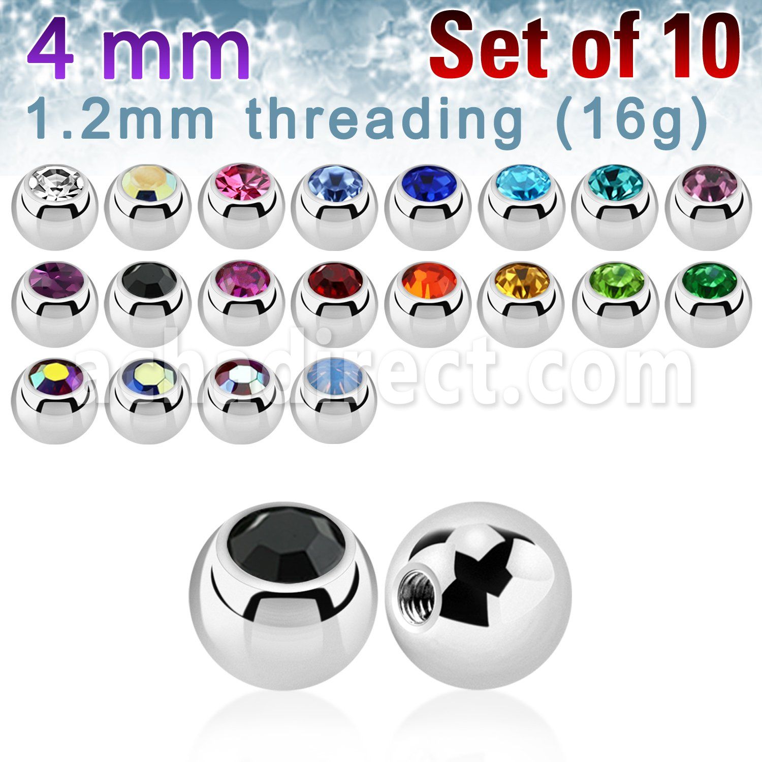 xjb4s pack 10 bolas acero quirurgico brillo espejo 4mm cristal bisel rosca mayorista