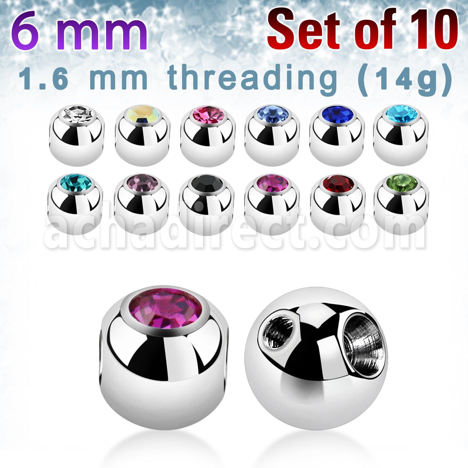 xjb6ho pack 10 bolas 6mm acero 316l orificio traves horizontal cristal bisel rosca distribuidor