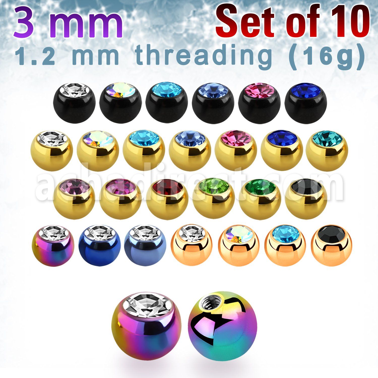 xjbt3s pack 10 bolas acero quirurgico anodizado 3mm cristal bisel rosca venta