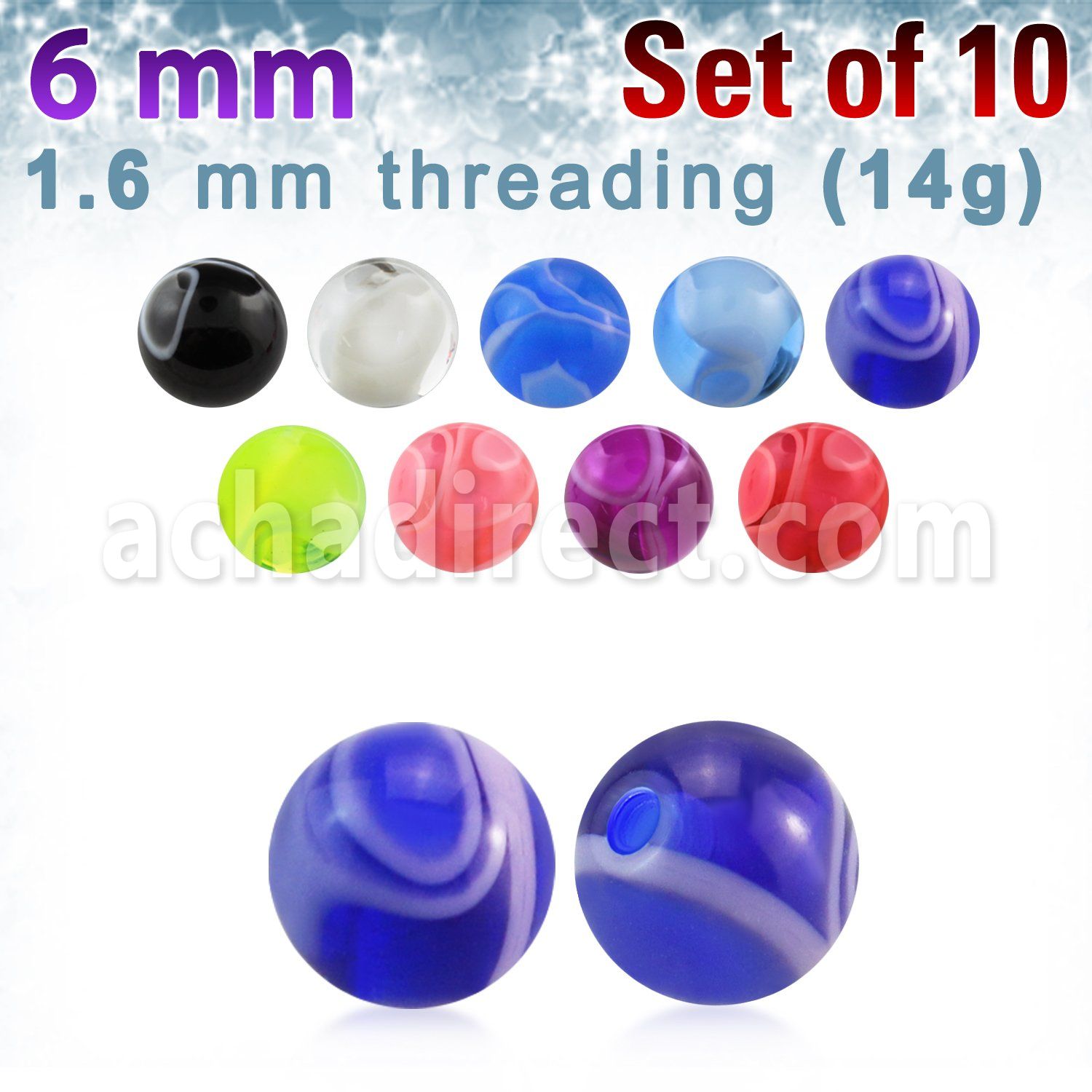 xmbbal6 set 10 bolas acrilicas marmoladas 6mm rosca al por mayor