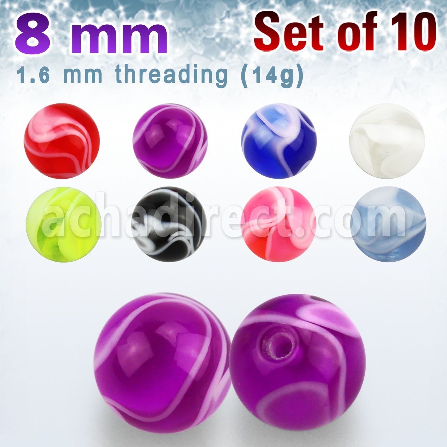 xmbbal8 set 10 bolas acrilicas marmoladas 8mm rosca mayorista