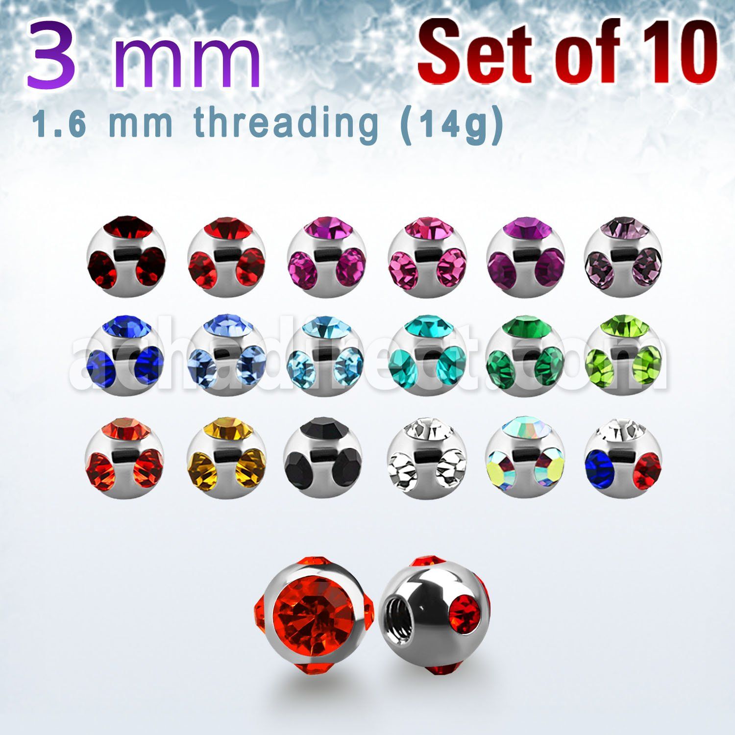 xmjb3g pack 10 bolas acero quirurgico 3mm 4 cristal lado cristal rosca al por mayor