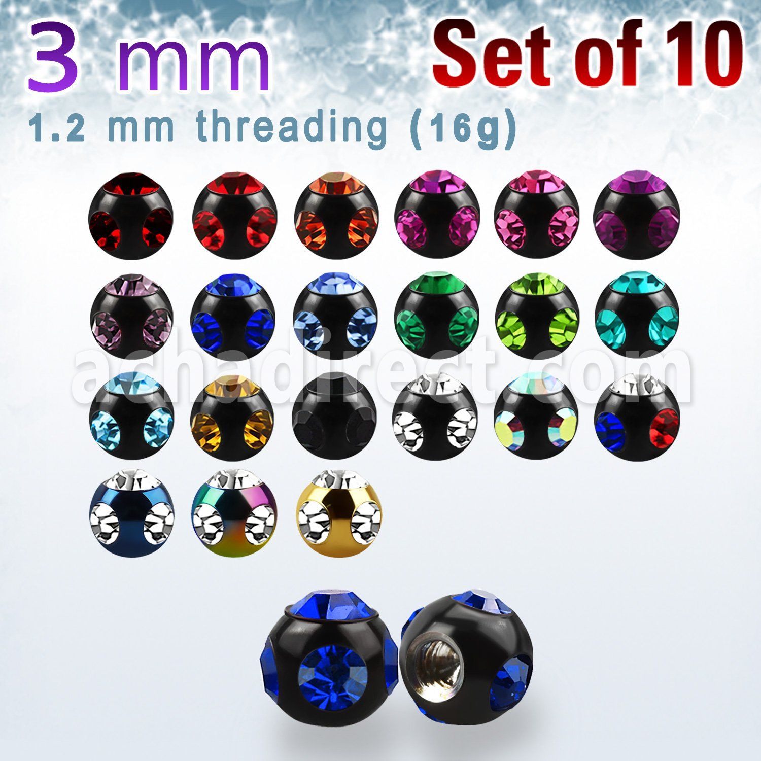 xmjbt3 pack 10 bolas multi joya acero 316l anodizado 3mm 1 cristal 4 cristal lados venta