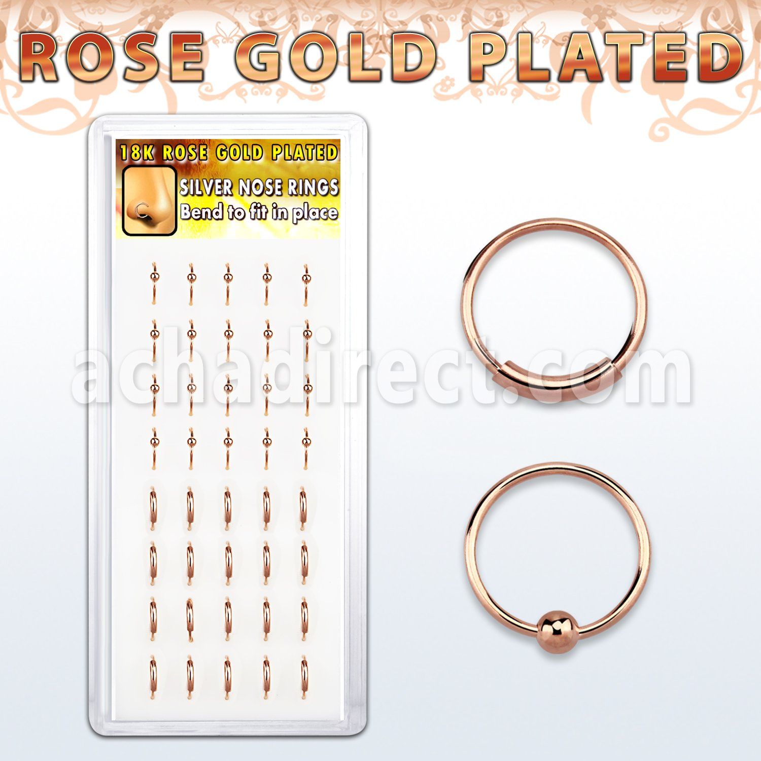 xrsgnh caja display 40 aros nariz plata 0 6mm 15 bola 10 aros continuos oro rosa 8mm distribuidor mayorista