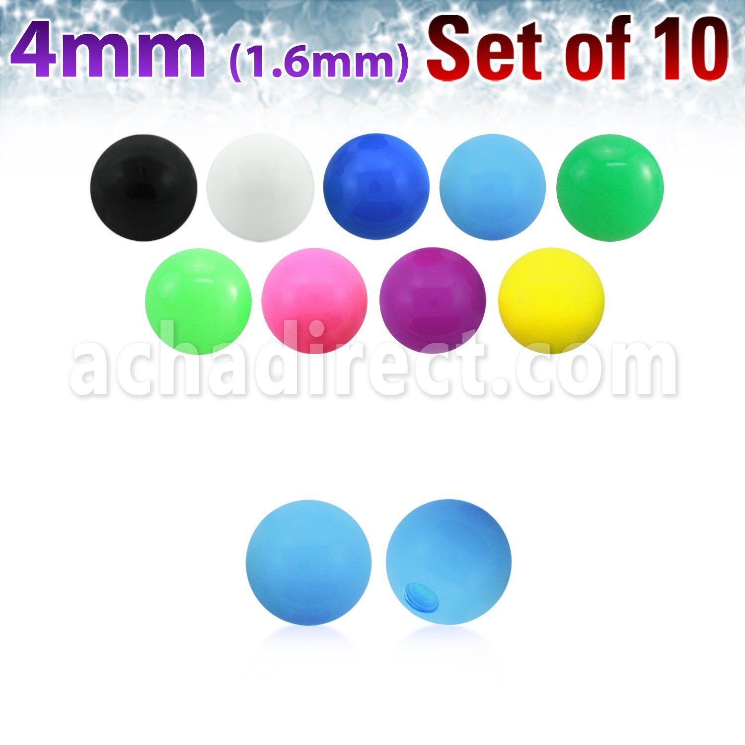 xsab4 set 10 bolas acrilicas 4mm colores solidos rosca mayorista