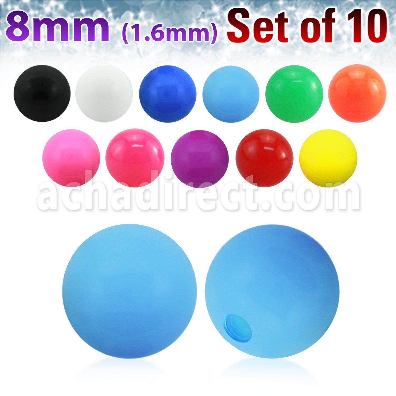 xsab8 set 10 bolas acrilicas 8mm colores solidos rosca venta
