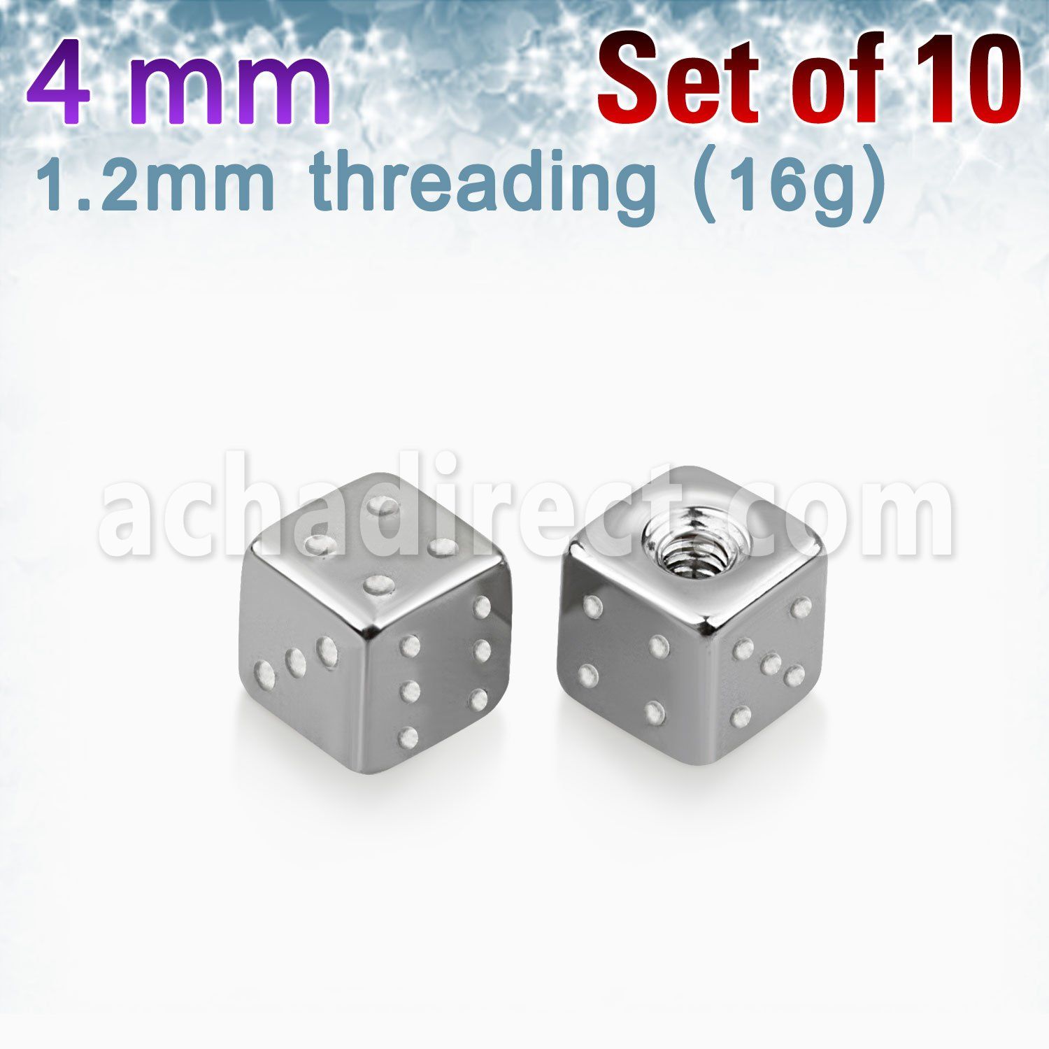 xsdi4s pack 10 dados acero quirurgico brillo espejo 4mm rosca al por mayor