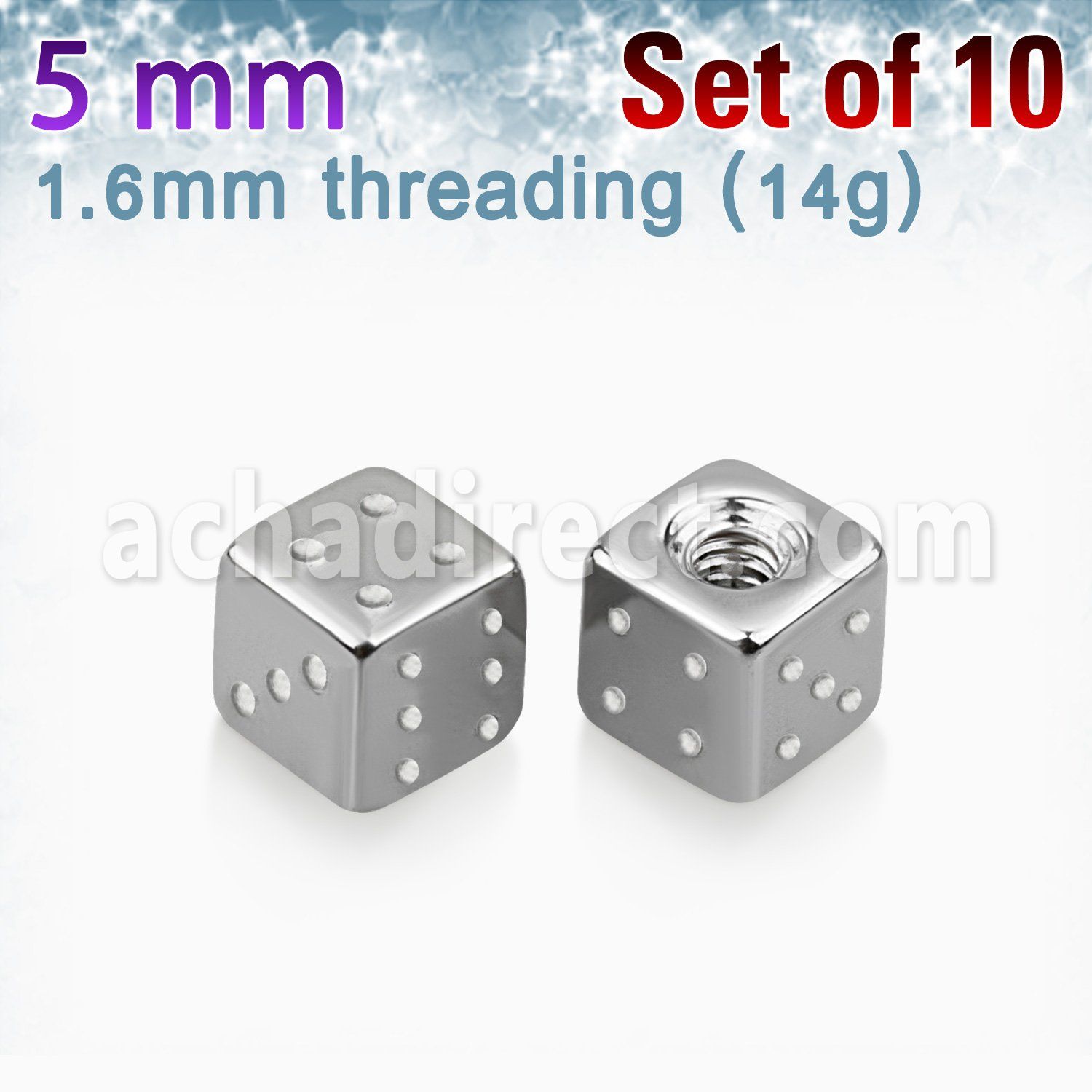 xsdi5 pack 10 dados acero quirurgico brillo espejo 5mm rosca mayorista