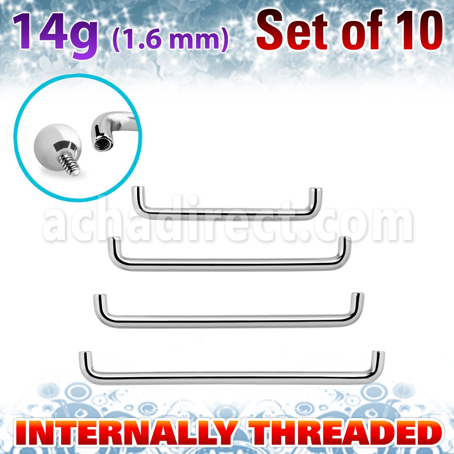 xsud14gi pack 10 barra barbell superficial industrial acero 316l rosca interna 90