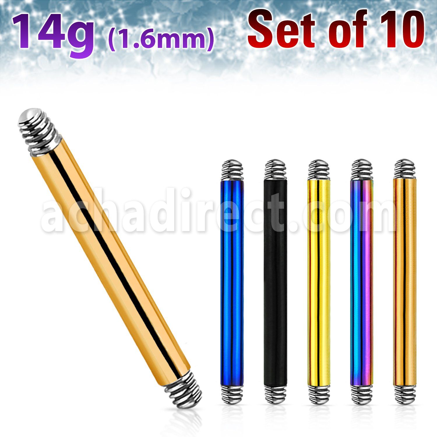 xtbb14g pack 10 barras barbells acero 316l anodizado rosca venta